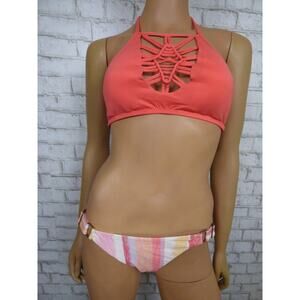Becca Virtue Coral Janis Macrame Top Watercolor Bottom M Bikini Set NEW